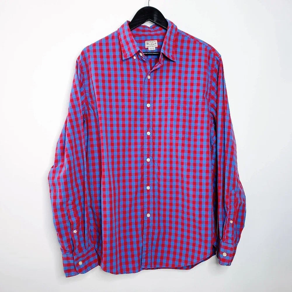 J.‎ Crew Checkered Red Blue Button Down Shirt L